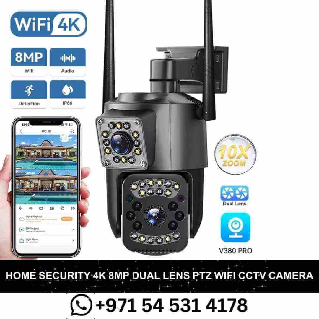 Home Security 4K 8MP Dual Lens PTZ WiFi CCTV Camera 10X Zoom