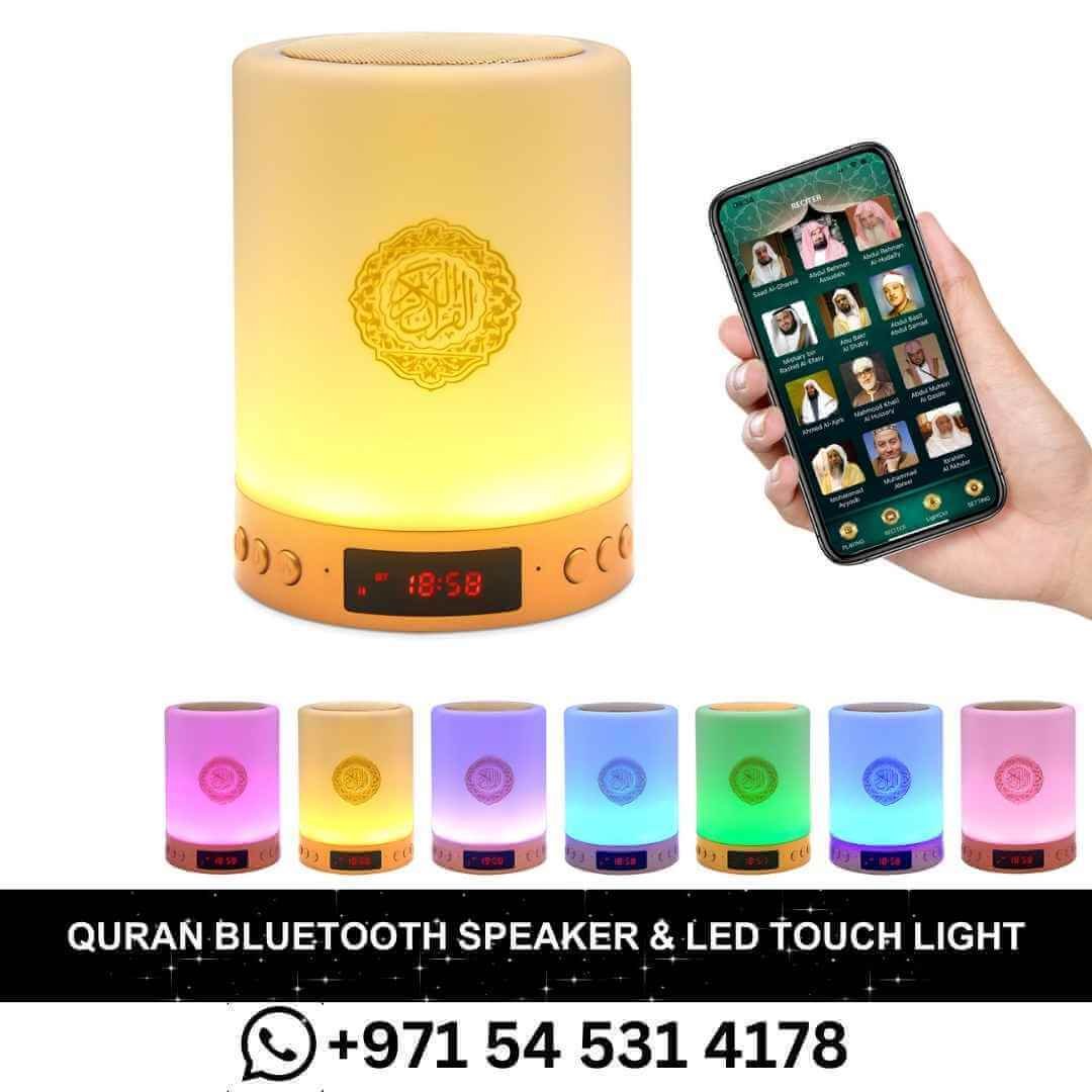 Quran Bluetooth speaker with LED light featuring seven colors and app control