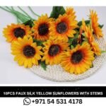 10pcs Faux Silk Yellow Sunflowers with Stems for Home & Event Decor in Dubai,UAE.