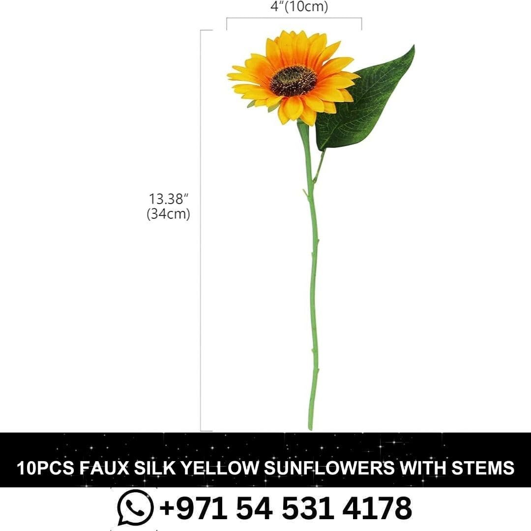 10pcs Yellow Faux Silk Sunflowers with Stems for Home & Event Decor in Dubai.