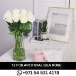 12 PCS Artificial Flowers Roses Silk Flowers Fake Long Stem Artificial Roses for -Home Wedding Bathroom Kitchen Decorations (White)