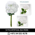 12 PCS Artificial Flowers Roses Silk Flowers Fake Long Stem Artificial Roses for -Home Wedding Bathroom Kitchen Decorations (White)