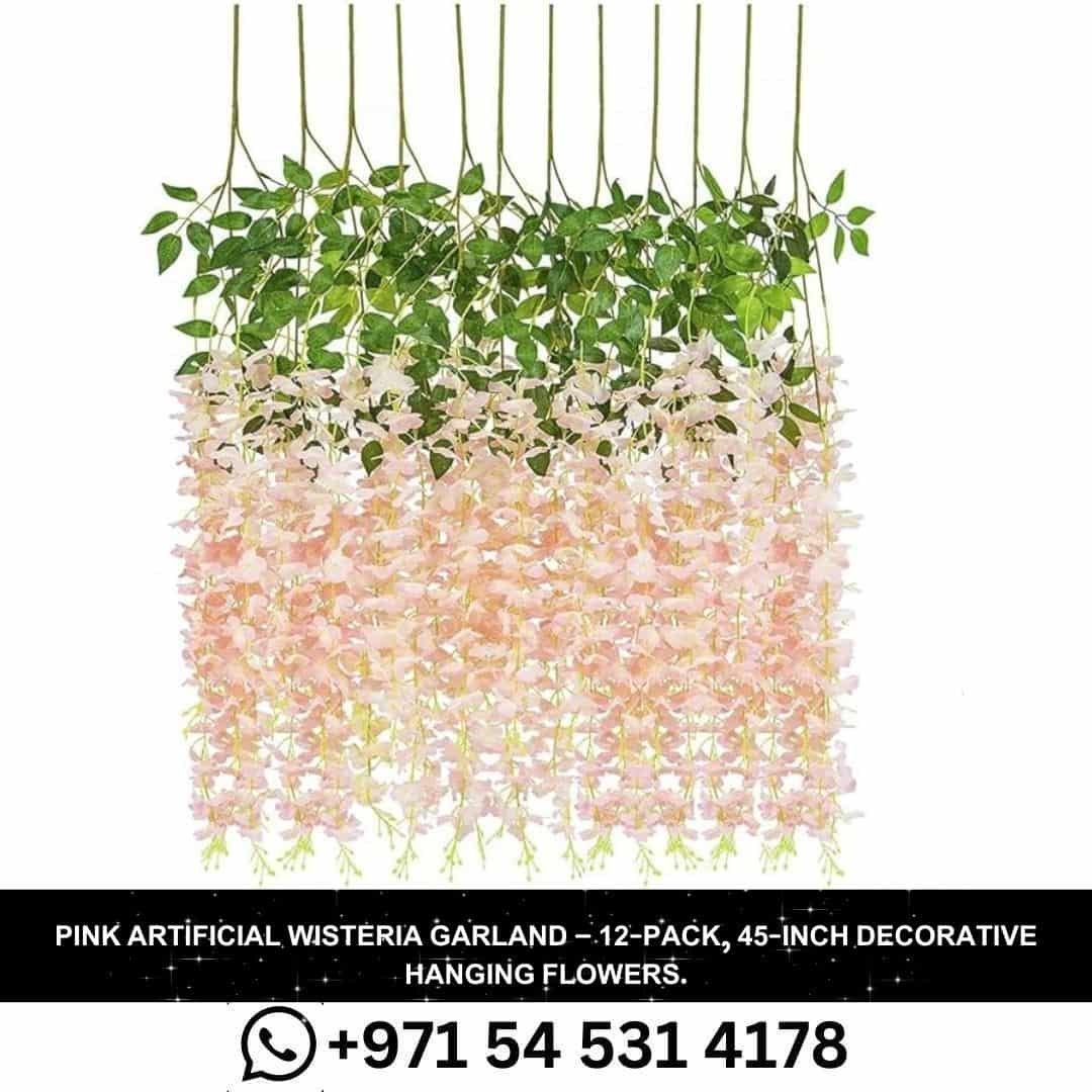 12-Pack 45-Inch Dense Wisteria Artificial Silk Vine Garland - Pink Hanging Flowers for Wedding Party Garden Outdoor in Duabi.