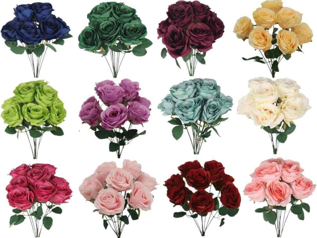 2 Artificial Rose Bunch Luxurious Silk Floral Bouquet Easy to Arrange Allergy-Free Realistic Artificial Flowers Long-Lasting & No Maintenance Fake Flowers for Home Decor Weddings in UAE