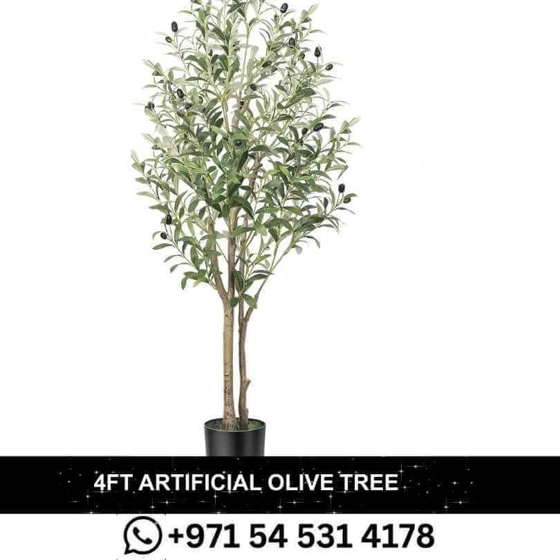 4FT Artificial Olive Tree Fake Olive Tree with Lifelike Olive Leaves Faux Olive Tree Indoor Outdoor- for Home Living Room Bedroom Balcony Corner Office Garden Decor 4FT