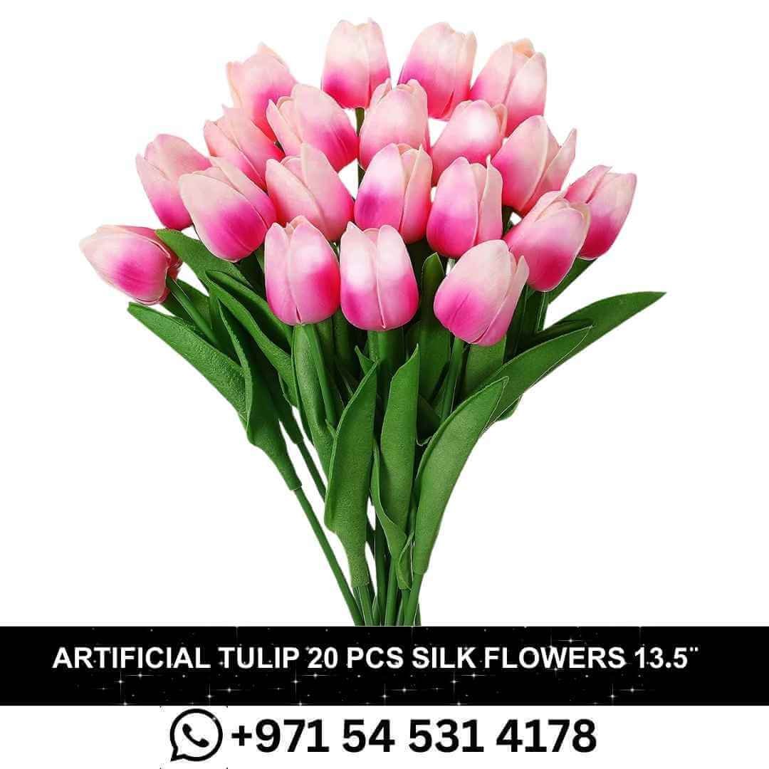 Artificial Tulip 20 Pcs Silk Flowers 13.5" for Home Decorations Centerpieces Arrangement Wedding Bouquet Pink