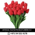 Artificial Tulip 20 Pcs Silk Flowers 13.5" for Home Decorations Centerpieces Arrangement Wedding Bouquet -Red