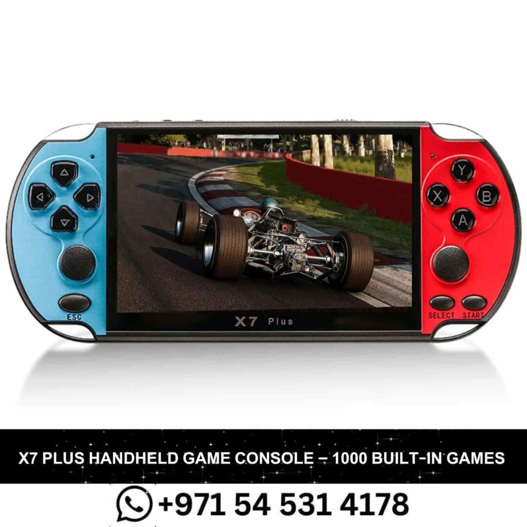 X7 Plus Handheld Game Console with 5.1-inch display and dual joysticks, featuring 1000 built-in games.