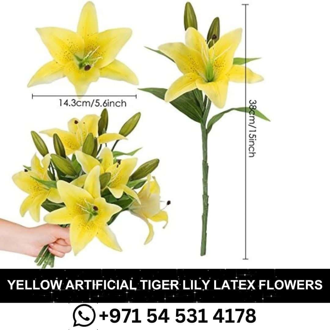 Yellow Artificial Tiger Lily Latex Flowers – Pack of 5 Yellow Flowers for Home Wedding and Party Décor in Dubai.